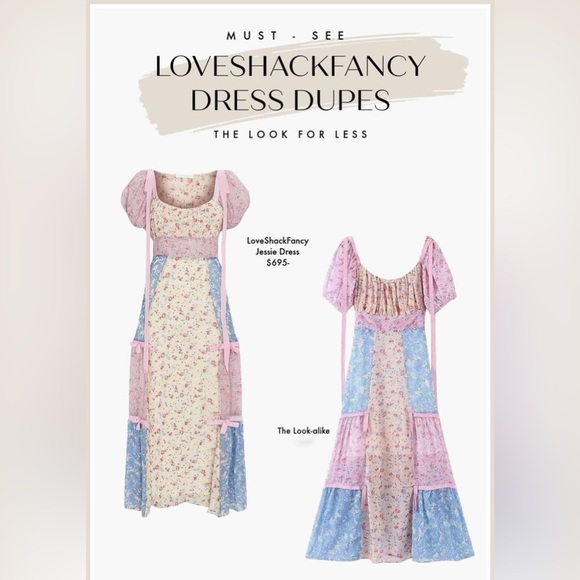 LOVESHACKFANCY Jessie ‘Inspired’ Patchwork Floral Print Midi Dress 🌻🩵🌸 - Picture 5 of 13